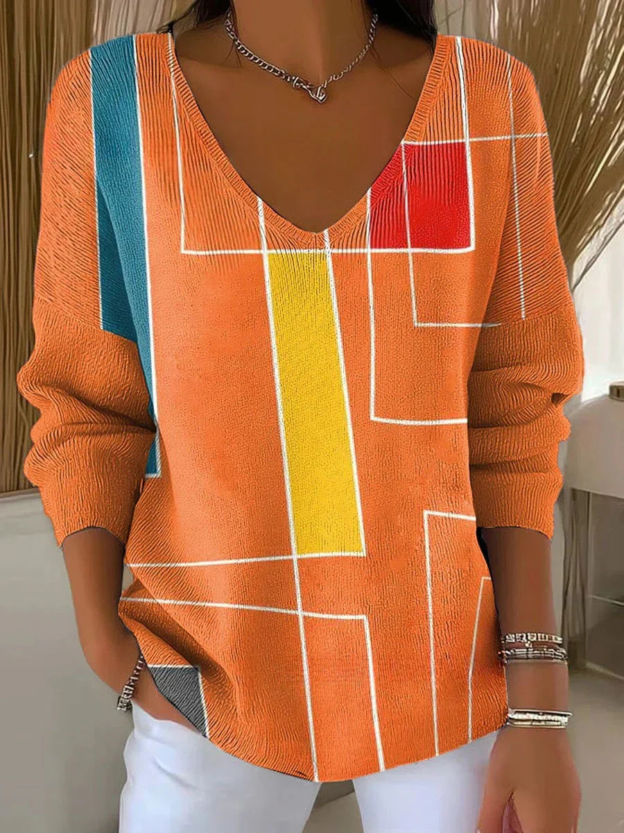 BENEDETTA | ORANGE KNIT V-NECK SWEATER
