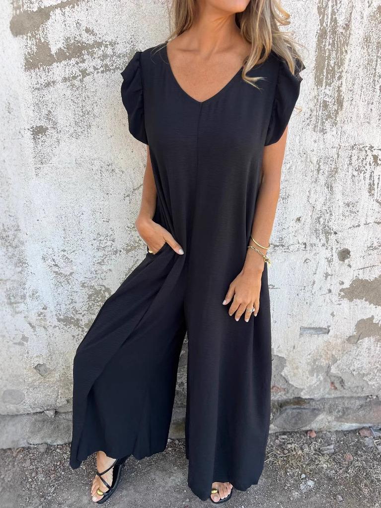 Linda | Leopard Print V-Neck Jumpsuit With Front Pockets