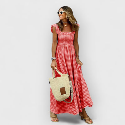 Isla | Plaid Maxi Dress with Ruffle Sleeves