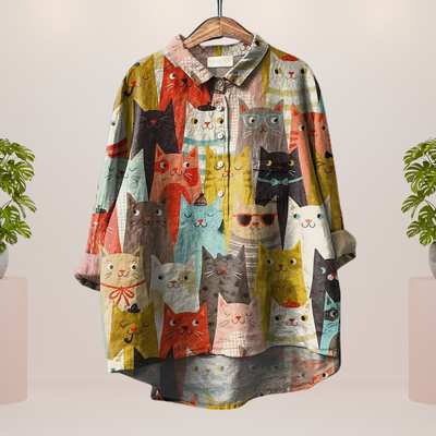 Freya | Fun Dog Print Button-Up Shirt