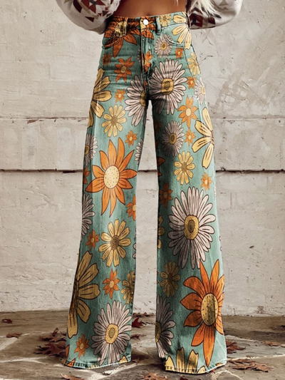 Scarlett | Retro Floral Wide Leg Trousers
