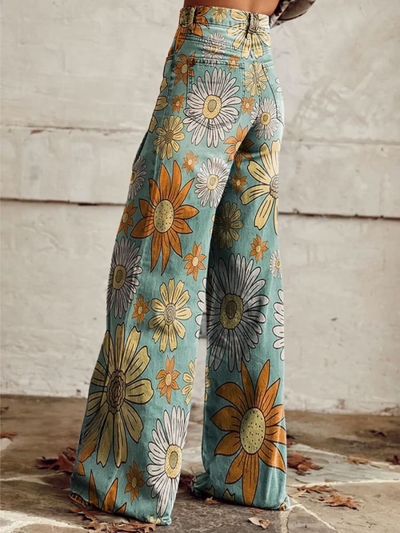 Scarlett | Retro Floral Wide Leg Trousers