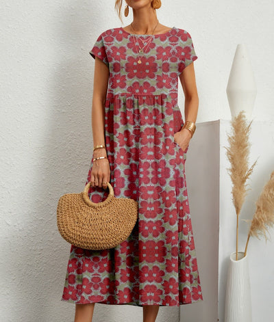 Emily | Chic O-neck Printed Dress with Pockets