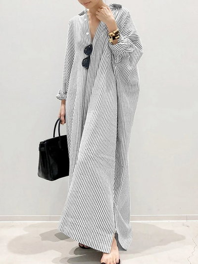 Samantha | Chic Puff Sleeve Striped Maxi Dress