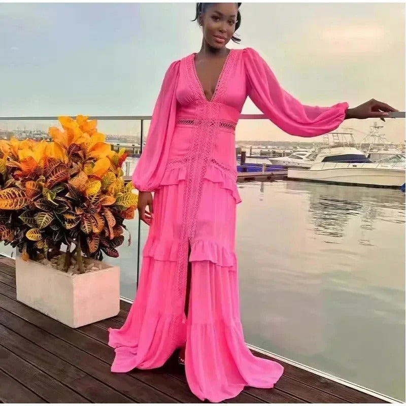 Sophia | Cozy V-neck Long Sleeve Maxi Dress