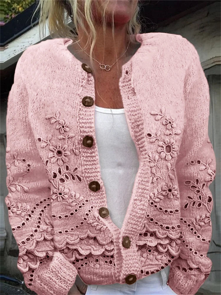 Eliana | Floral Knit Button Cardigan