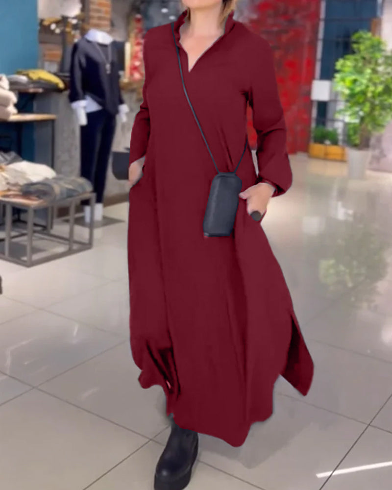 Zoe | Side Slit Lapel Loose Long Dress
