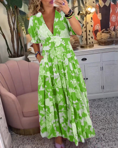 Reagan | V-Neck Short Sleeve Floral Maxi Dress