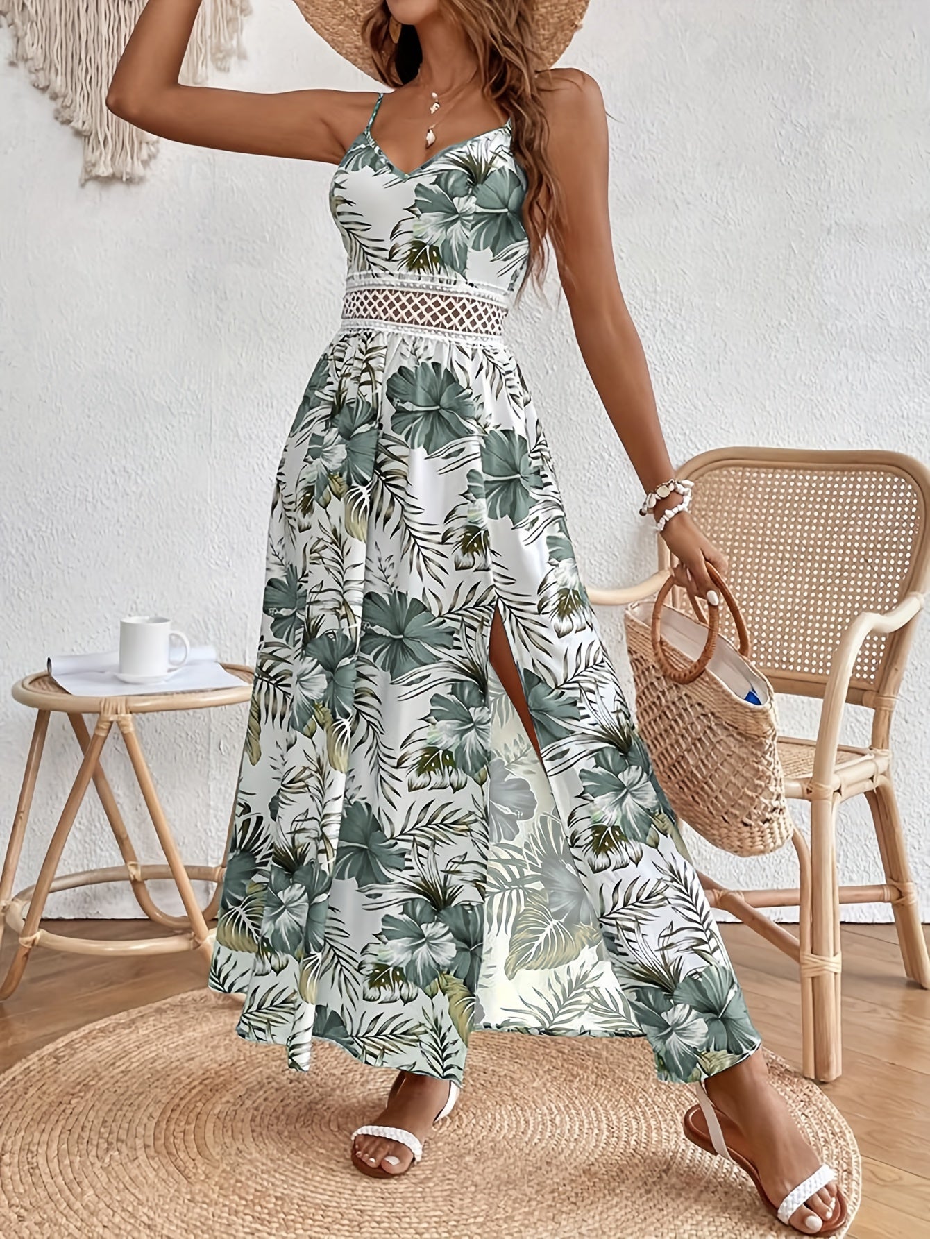 Maple | Floral V-Neck Suspender Maxi Dress