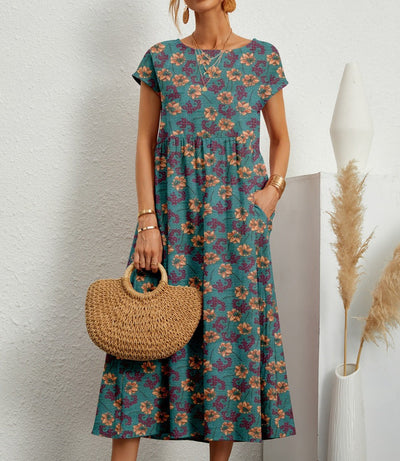 Emily | Chic O-neck Printed Dress with Pockets