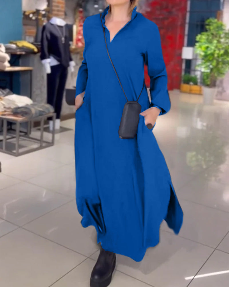 Zoe | Side Slit Lapel Loose Long Dress
