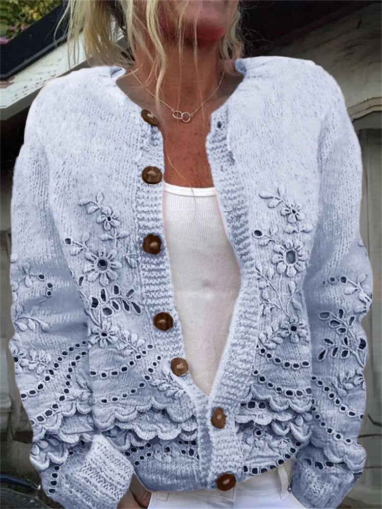 Eliana | Floral Knit Button Cardigan