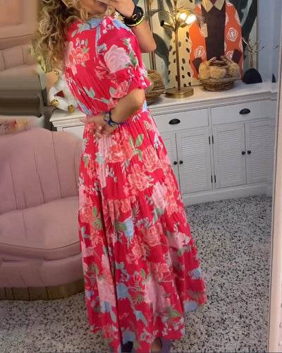 Reagan | V-Neck Short Sleeve Floral Maxi Dress