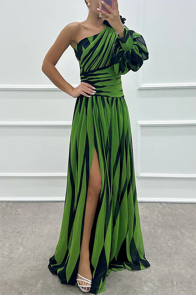 Shiloh | Elegant Striped One Shoulder Maxi Dress