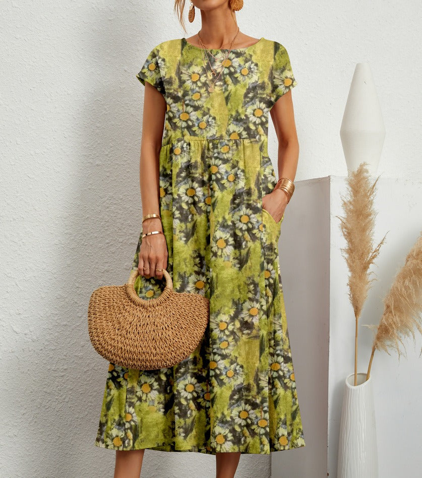 Emily | Chic O-neck Printed Dress with Pockets