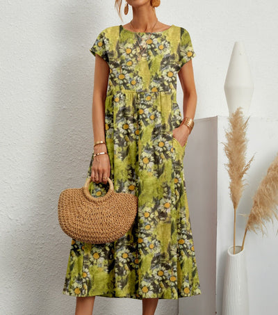Emily | Chic O-neck Printed Dress with Pockets