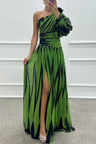 Shiloh | Elegant Striped One Shoulder Maxi Dress