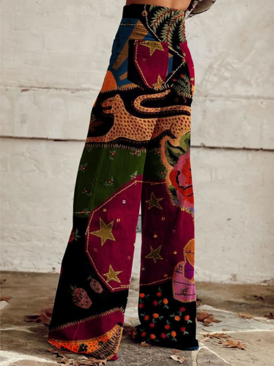Sophia | Retro Vibrant Wide Leg Trousers