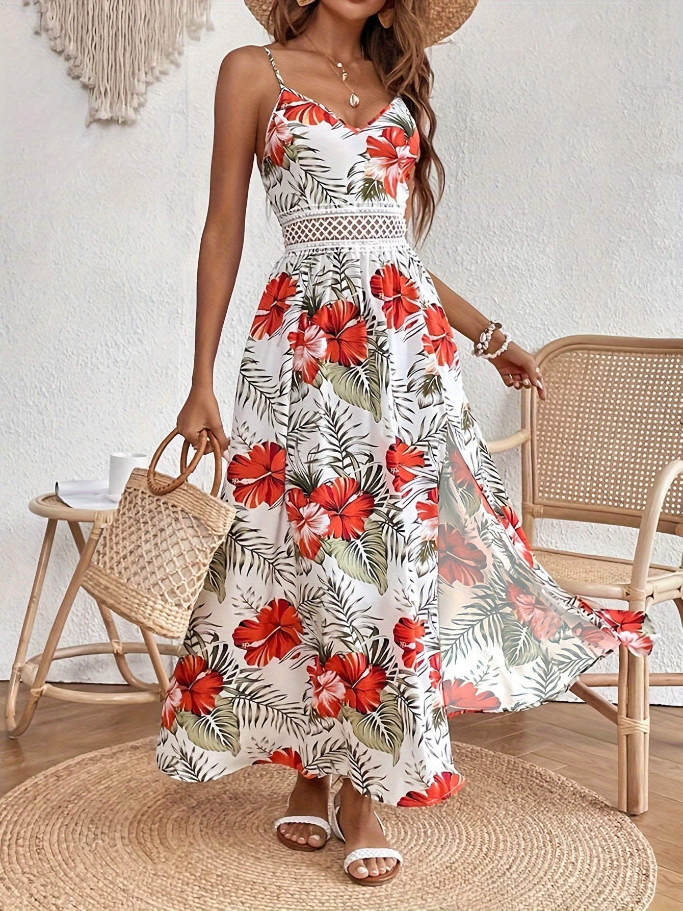 Maple | Floral V-Neck Suspender Maxi Dress