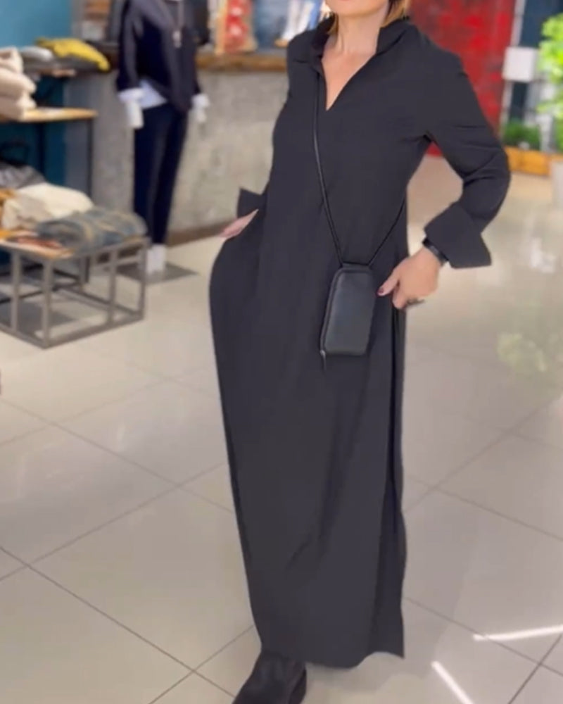 Zoe | Side Slit Lapel Loose Long Dress