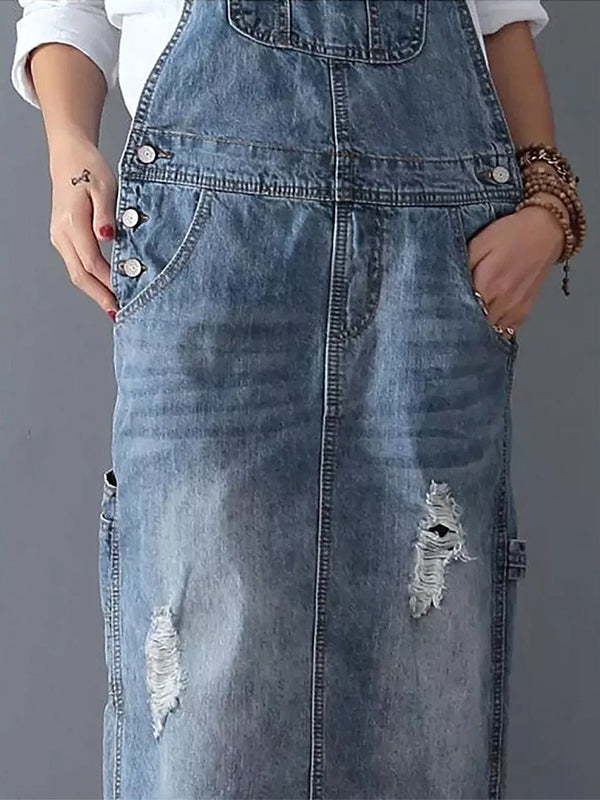 Sophie | Denim Dungaree Dress with Back Split