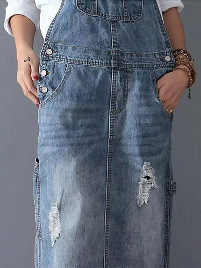 Sophie | Denim Dungaree Dress with Back Split