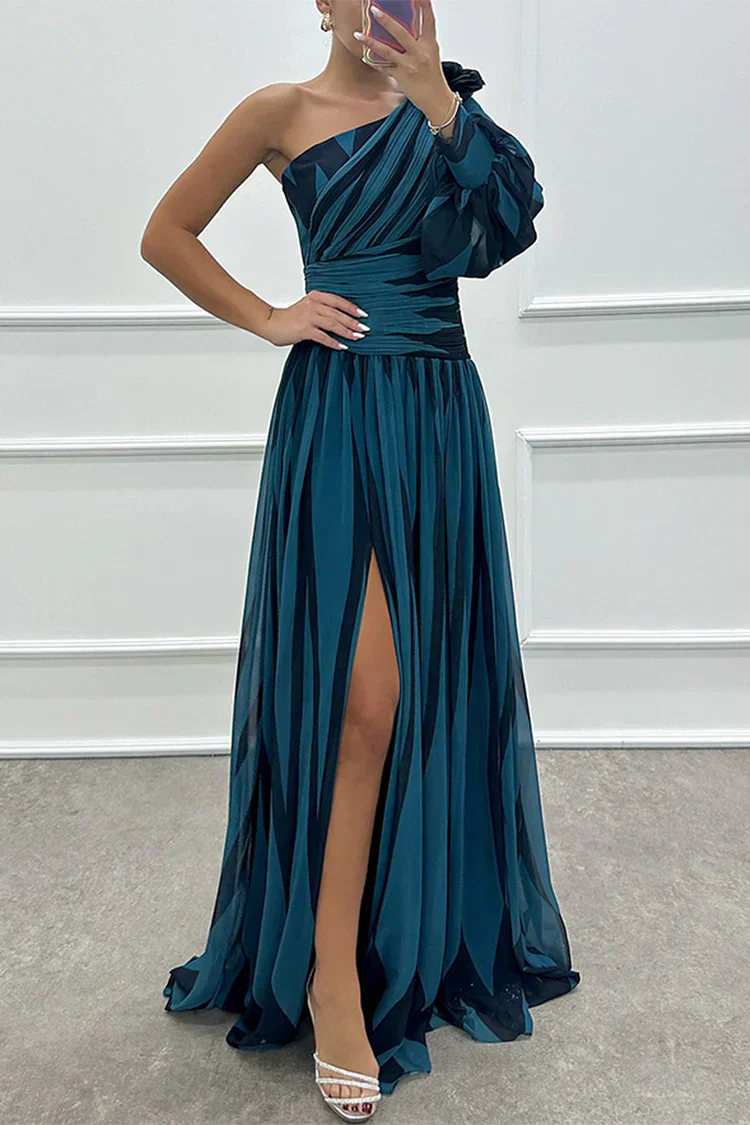 Shiloh | Elegant Striped One Shoulder Maxi Dress