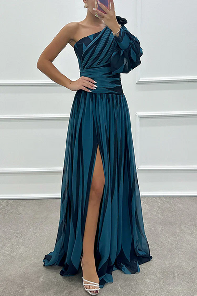 Shiloh | Elegant Striped One Shoulder Maxi Dress