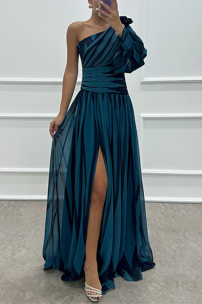 Shiloh | Elegant Striped One Shoulder Maxi Dress