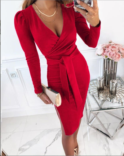 Caitlyn | Stylish V-Neck Tie Straps Midi Dress