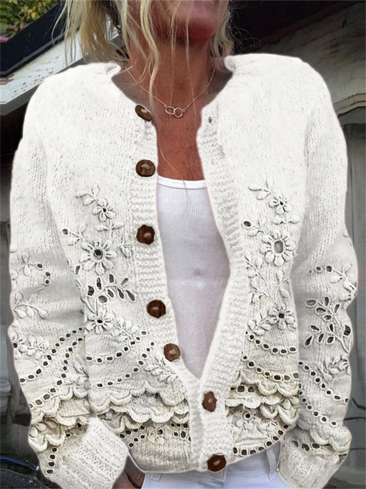 Eliana | Floral Knit Button Cardigan