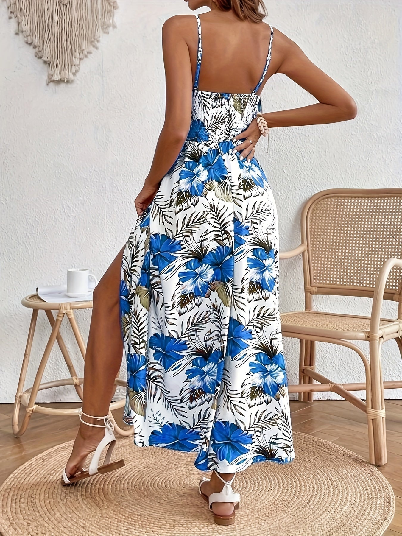 Maple | Floral V-Neck Suspender Maxi Dress