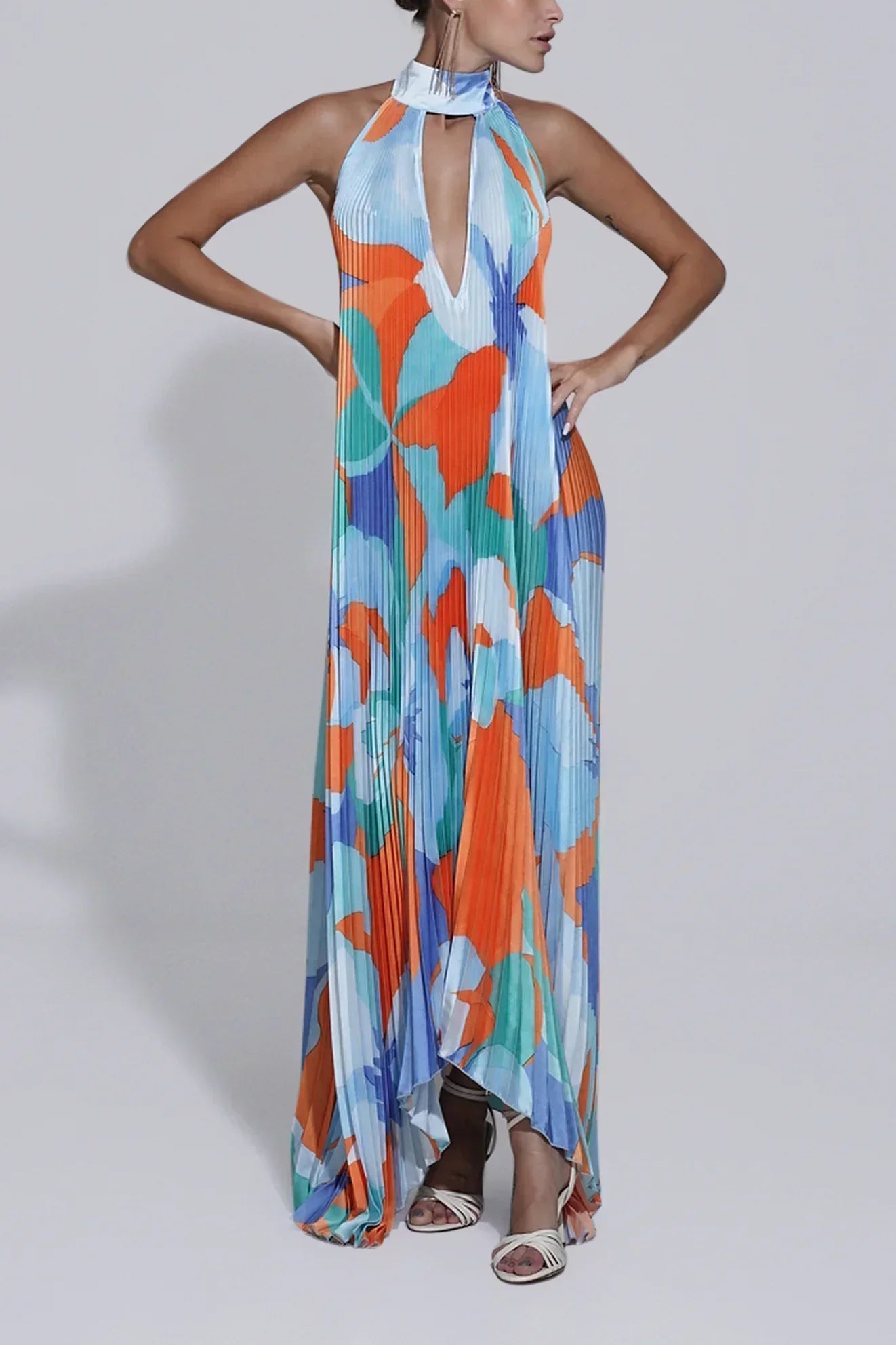 Shalia | Sultry Halter Pleated Maxi Dress