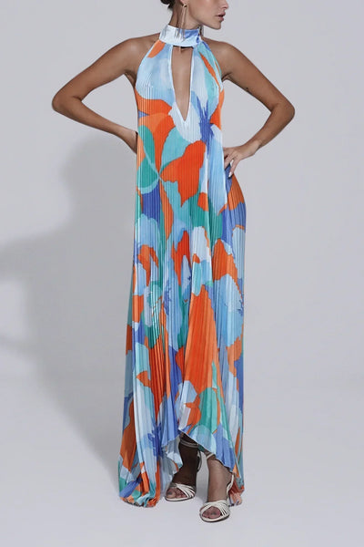 Shalia | Sultry Halter Pleated Maxi Dress
