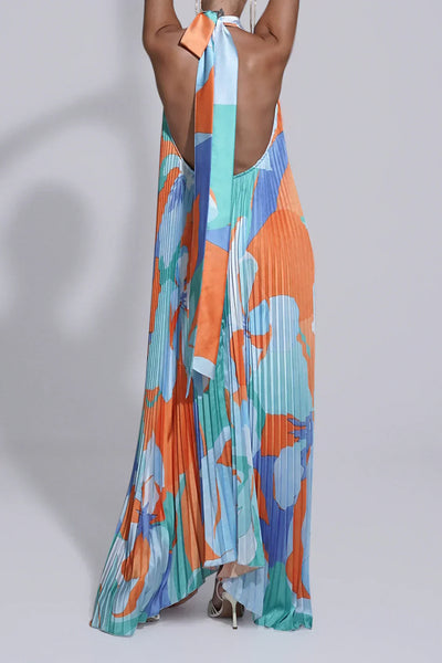 Shalia | Sultry Halter Pleated Maxi Dress