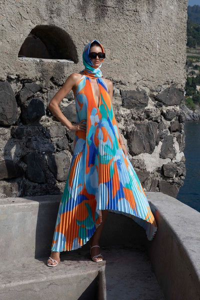Shalia | Sultry Halter Pleated Maxi Dress
