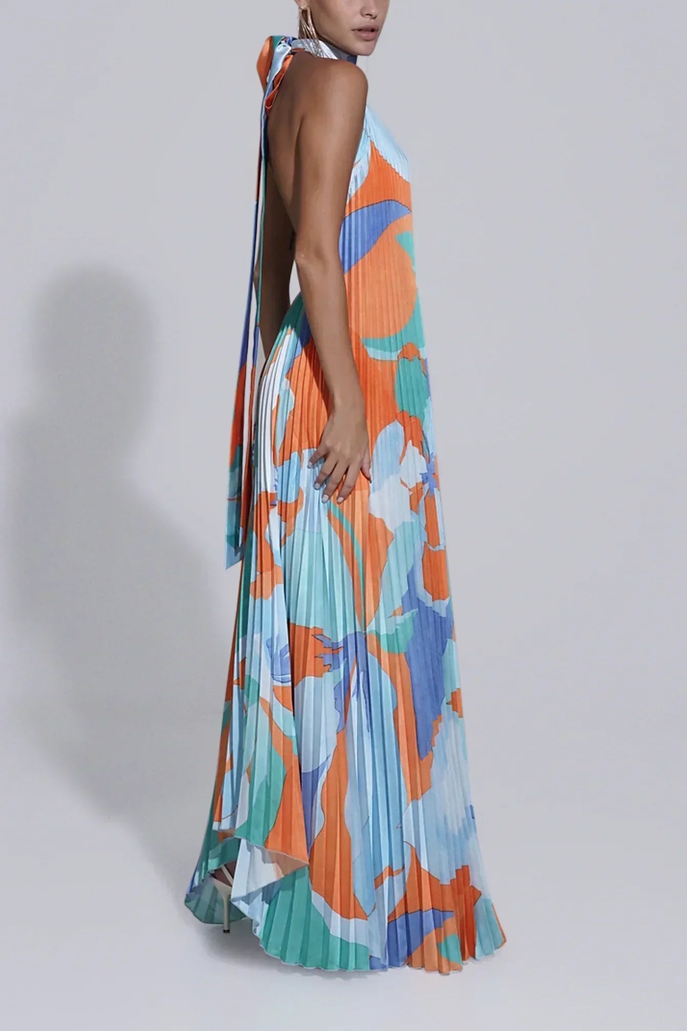 Shalia | Sultry Halter Pleated Maxi Dress