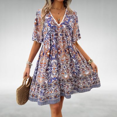 Saylor | Bohemian Paisley Print V Neck Summer Dress