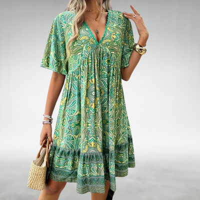 Saylor | Bohemian Paisley Print V Neck Summer Dress