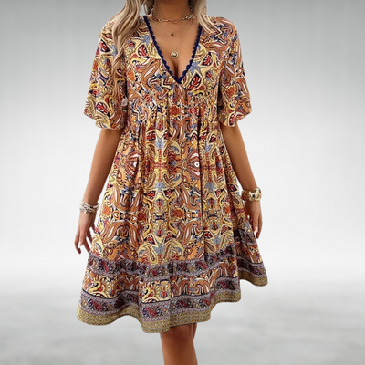 Saylor | Bohemian Paisley Print V Neck Summer Dress