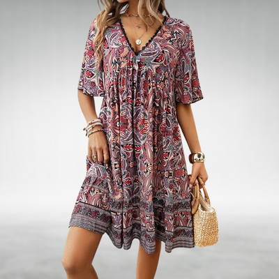 Saylor | Bohemian Paisley Print V Neck Summer Dress