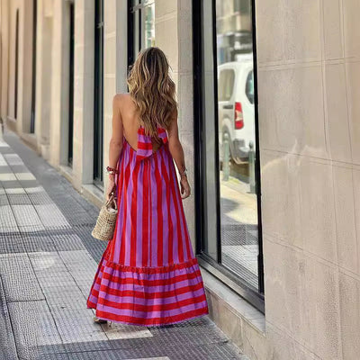 Addison | Stylish Striped Halter Neck Maxi Dress