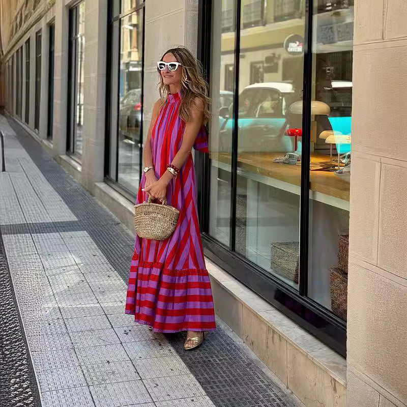 Addison | Stylish Striped Halter Neck Maxi Dress