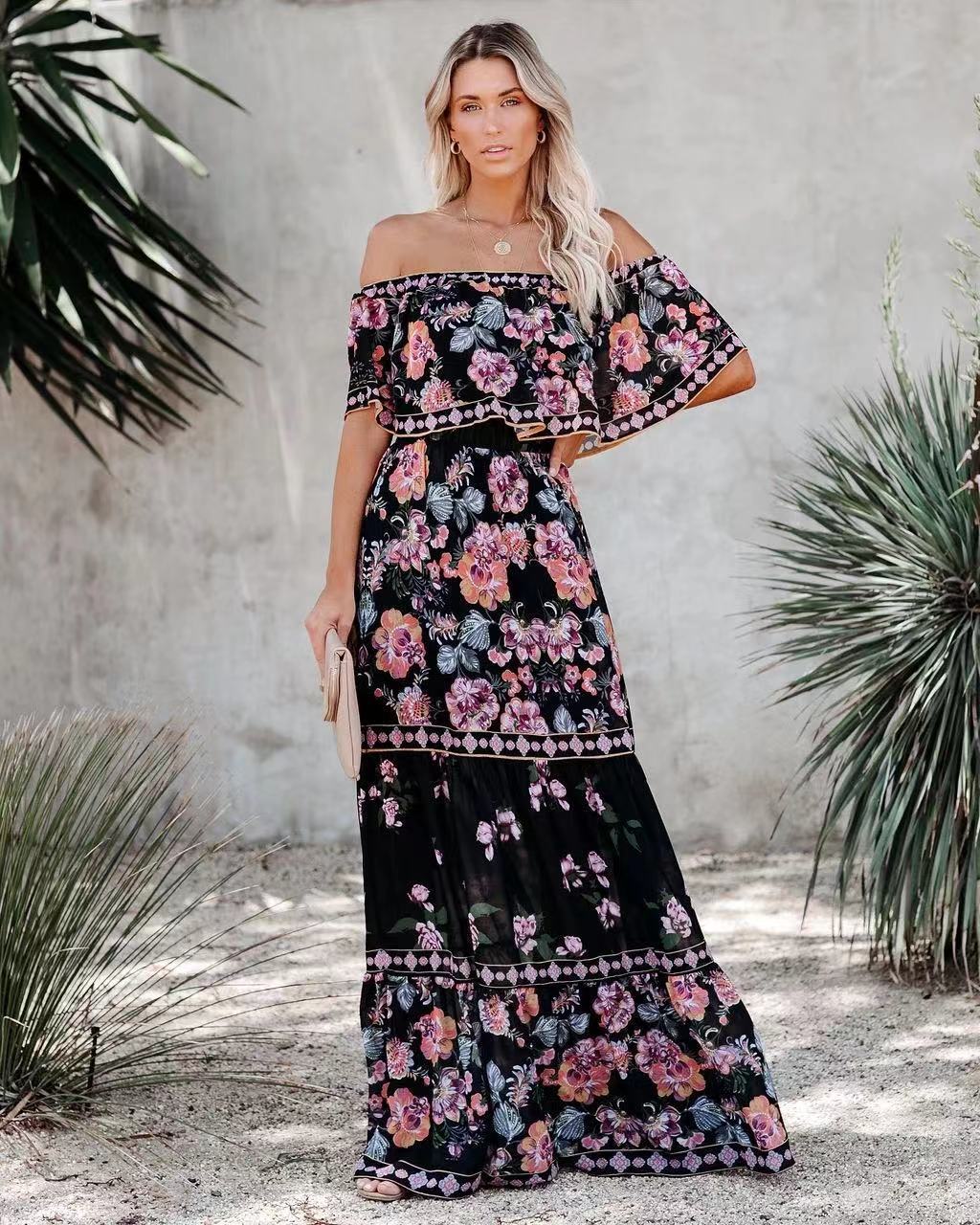 Oceana | Printed Lace-Up Waist Long Dress