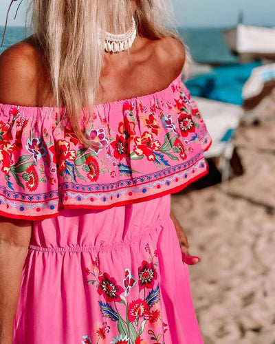 Oceana | Printed Lace-Up Waist Long Dress