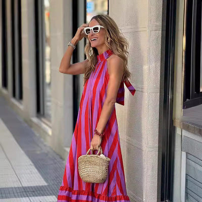 Addison | Stylish Striped Halter Neck Maxi Dress