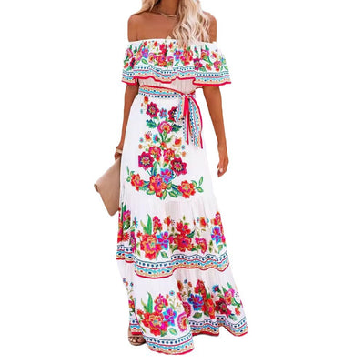 Oceana | Printed Lace-Up Waist Long Dress