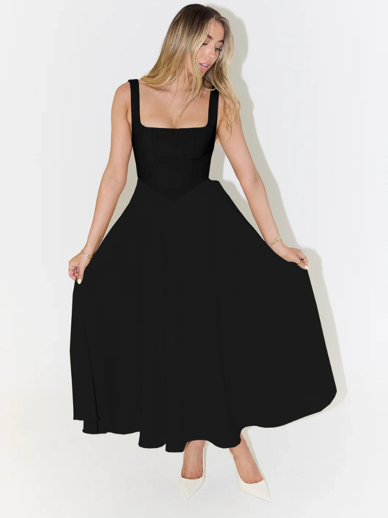 Trinity | Elegant Solid Sleeveless A-Line Midi Dress
