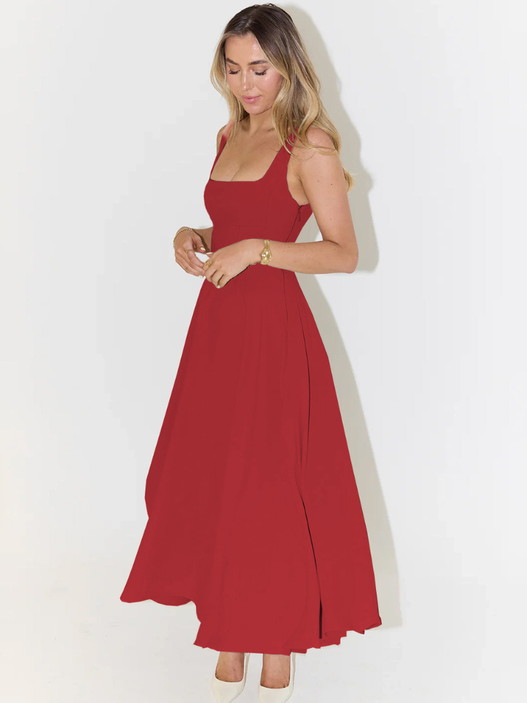 Trinity | Elegant Solid Sleeveless A-Line Midi Dress