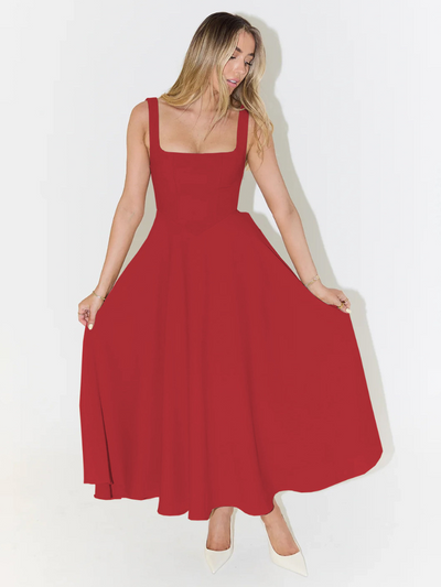 Trinity | Elegant Solid Sleeveless A-Line Midi Dress